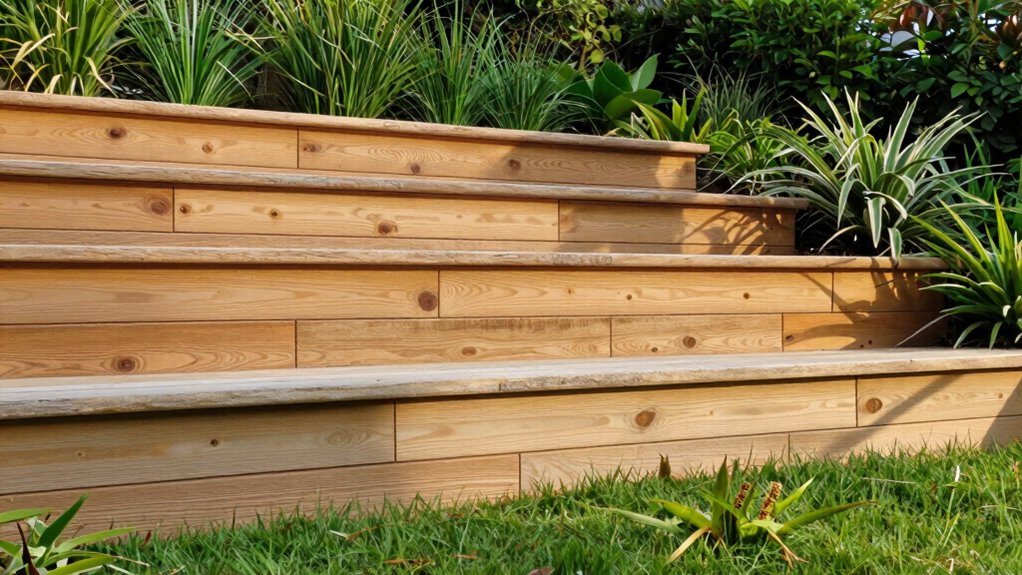 sloped yard timber retaining