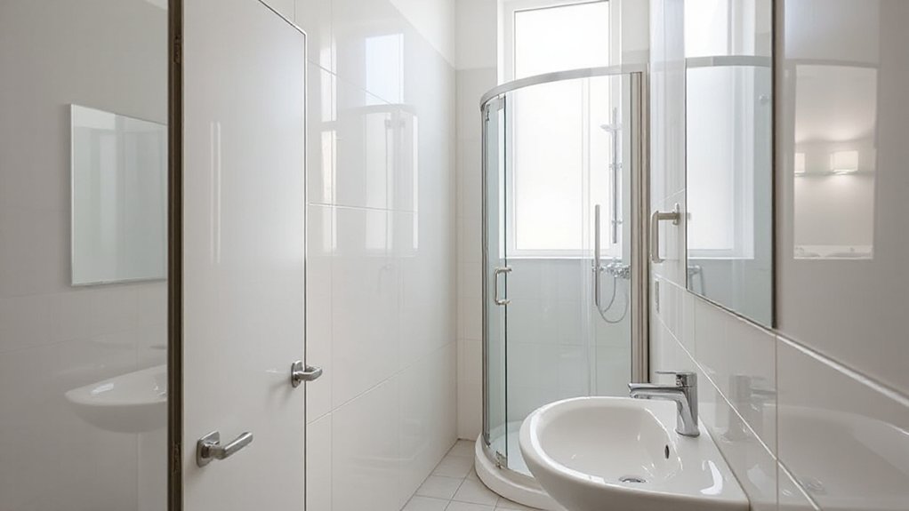 bright mirrors enlarge small bathrooms
