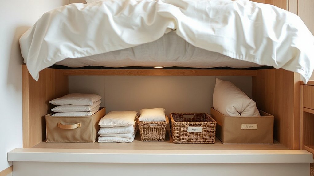 hidden organized bed storage