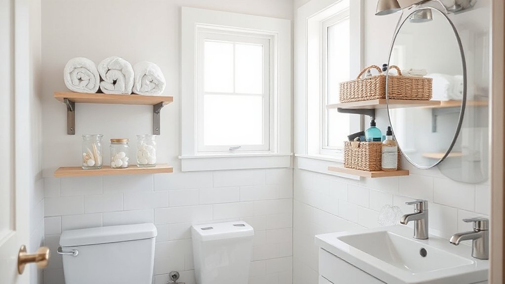 corner shelves optimize small bathrooms