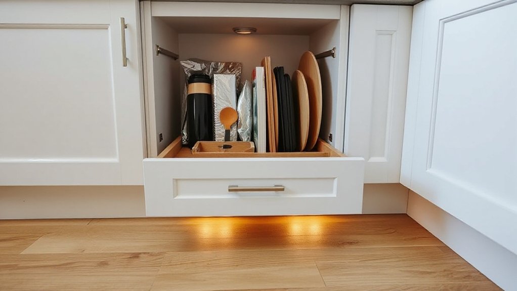 hidden toe kick drawer storage